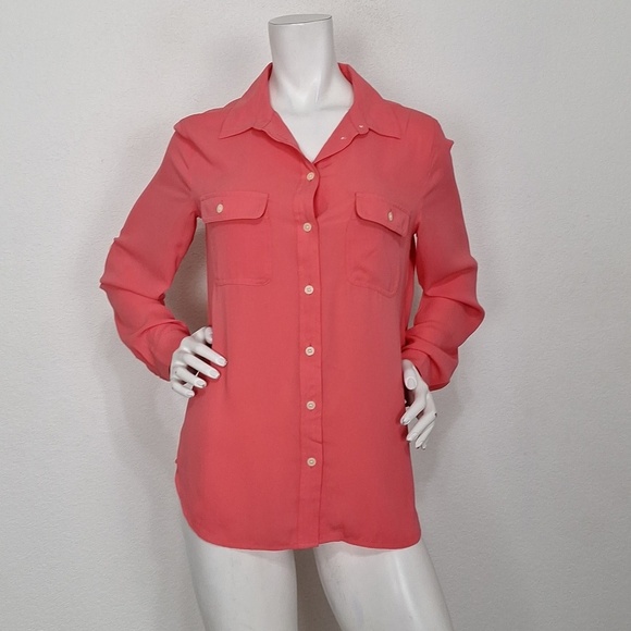 Chico's Tops - Ann Taylor Chico's Orange Feminine Lagenlook Roll Tab Sleeve Blouse Size M